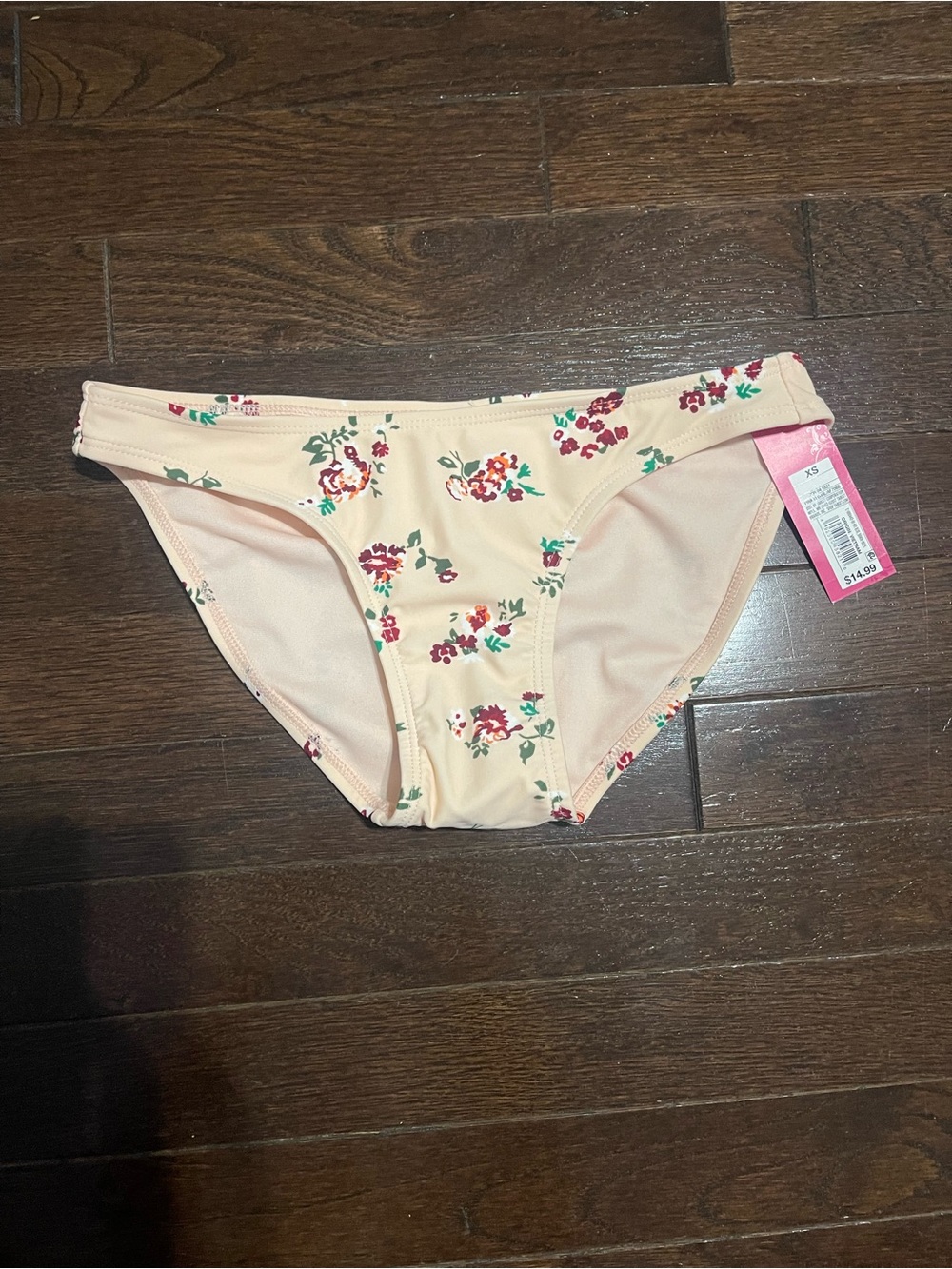 Xhilaration Peach Bikini Bottoms with Red Floral Print